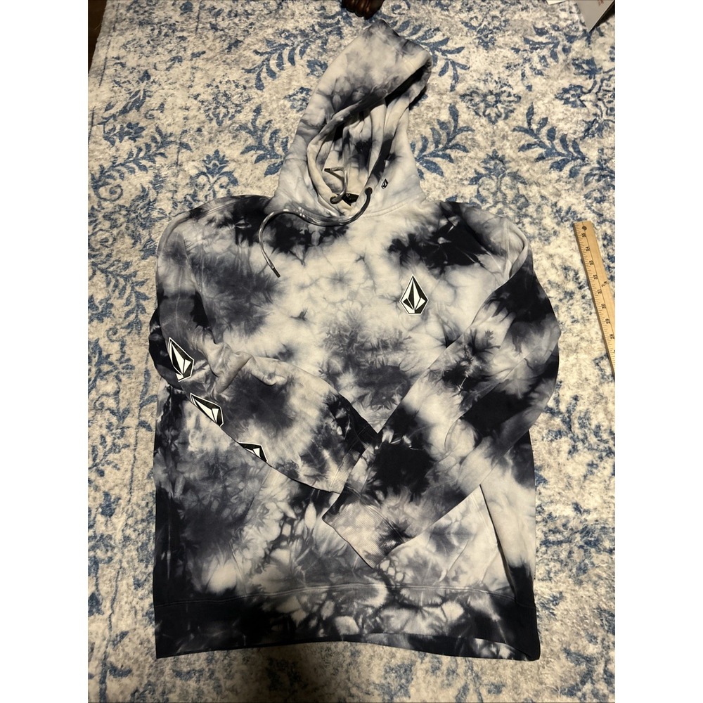 Volcom True To This Tie Dye Black White Size Large Sweatshirt Pullover